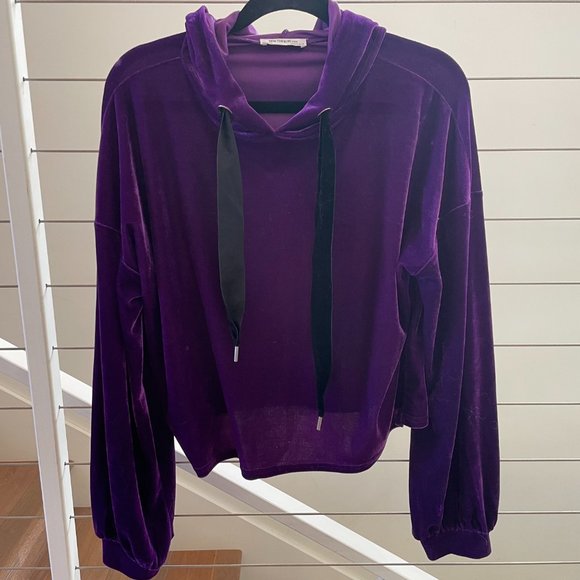 Zara Cropped Deep Purple Velvet Hoodie - Picture 2 of 4